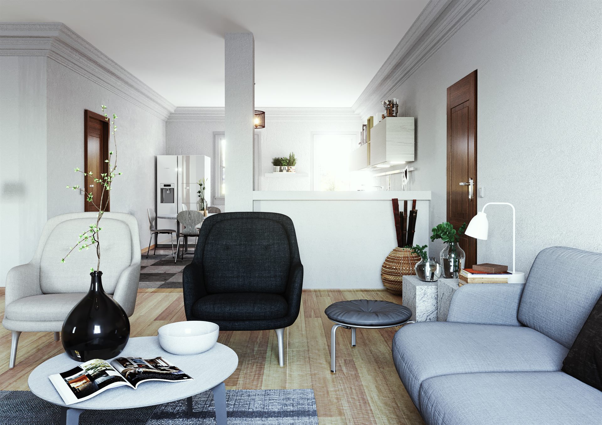 Rendering fotorealistico di un soggiorno